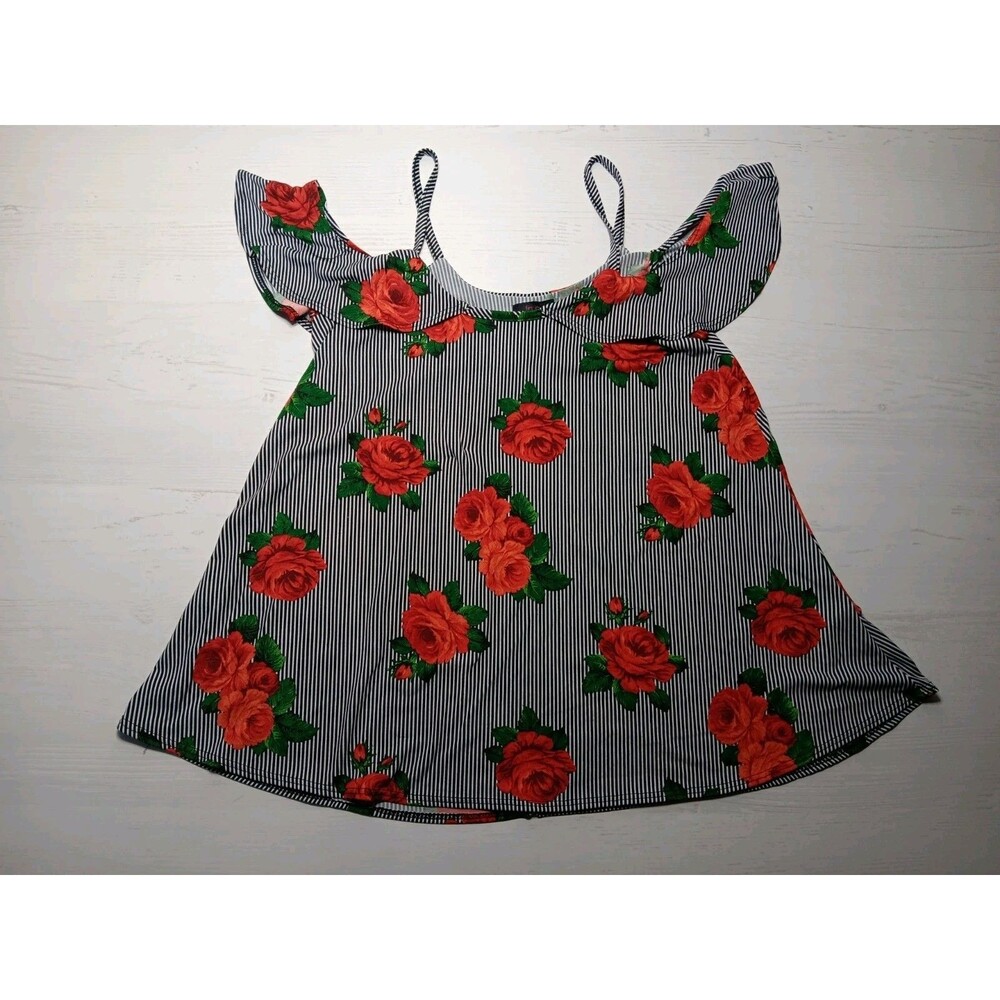 First Love Womens Cold Sholder Top Sz Large Roses  Floral  Fairy Summer Blouse